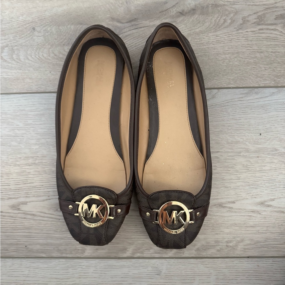 Michael Kors Brown Flats with Gold Logo
